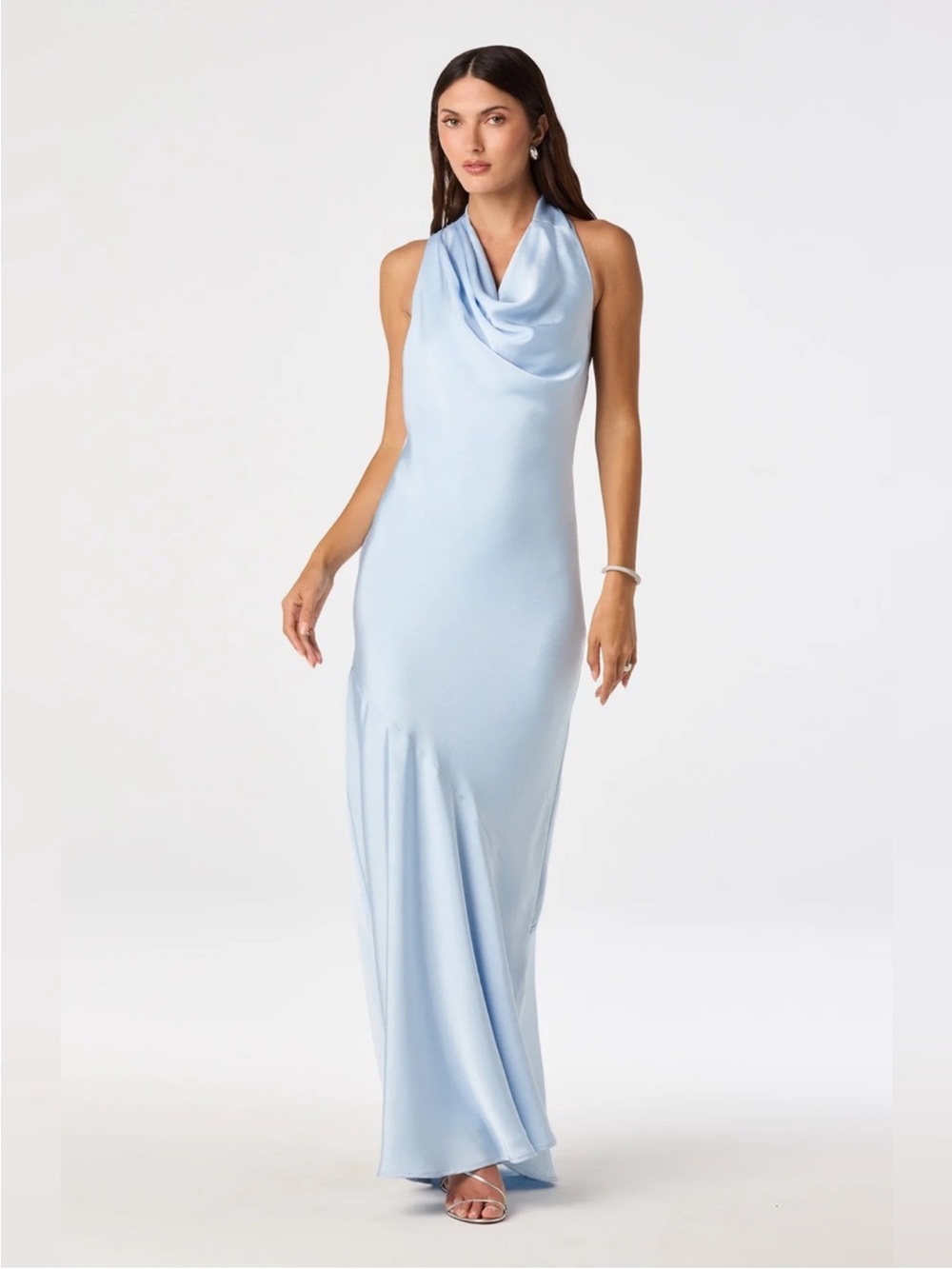 ASTR The Label Varya Satin Cowl Neck Formal Maxi Dress Size Medium Baby Blue - Picture 2 of 13